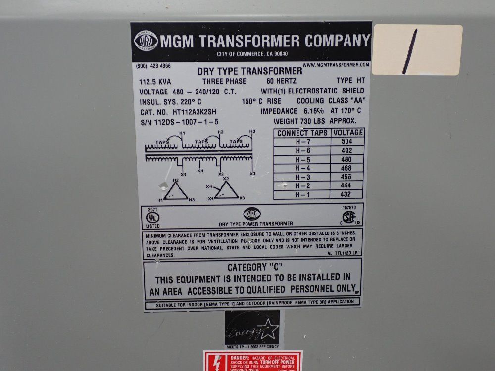 Used Mgm Transformer Hgr Industrial Surplus