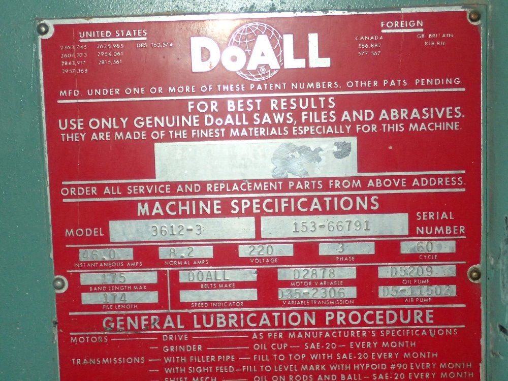Doall Vertical Bandsaw