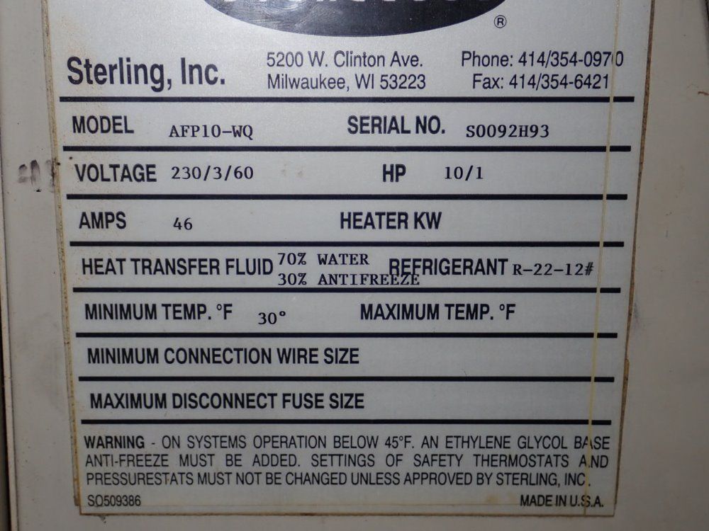 Sterling Inc Chiller