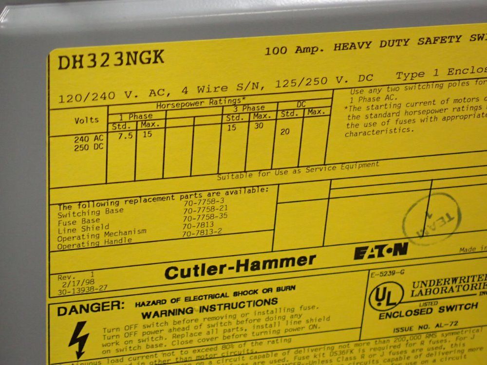Cutler-hammer Fusible Disconnect