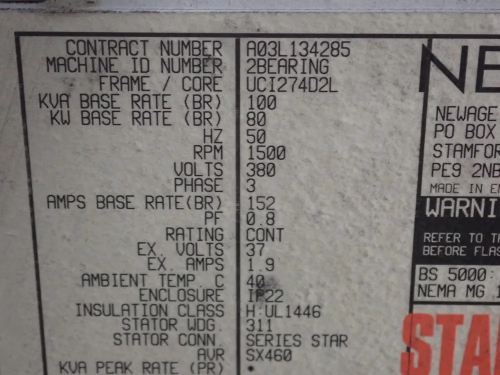 Stamford 80 Kw A03l134285 Generator - A03l134285
