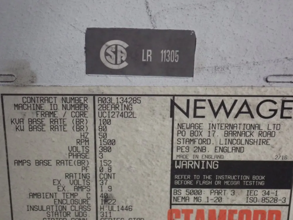 Stamford 80 Kw A03l134285 Generator - A03l134285