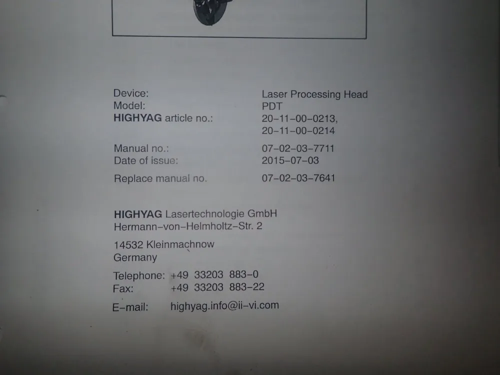 Iv-vi Highyac Laser Processing Head