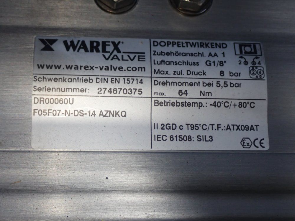Warex Butterfly Valve W/ Actuator