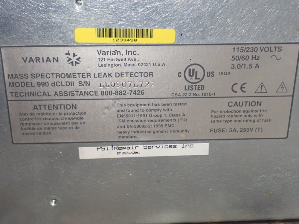 Varian Mass Spectrometer Leak Detector