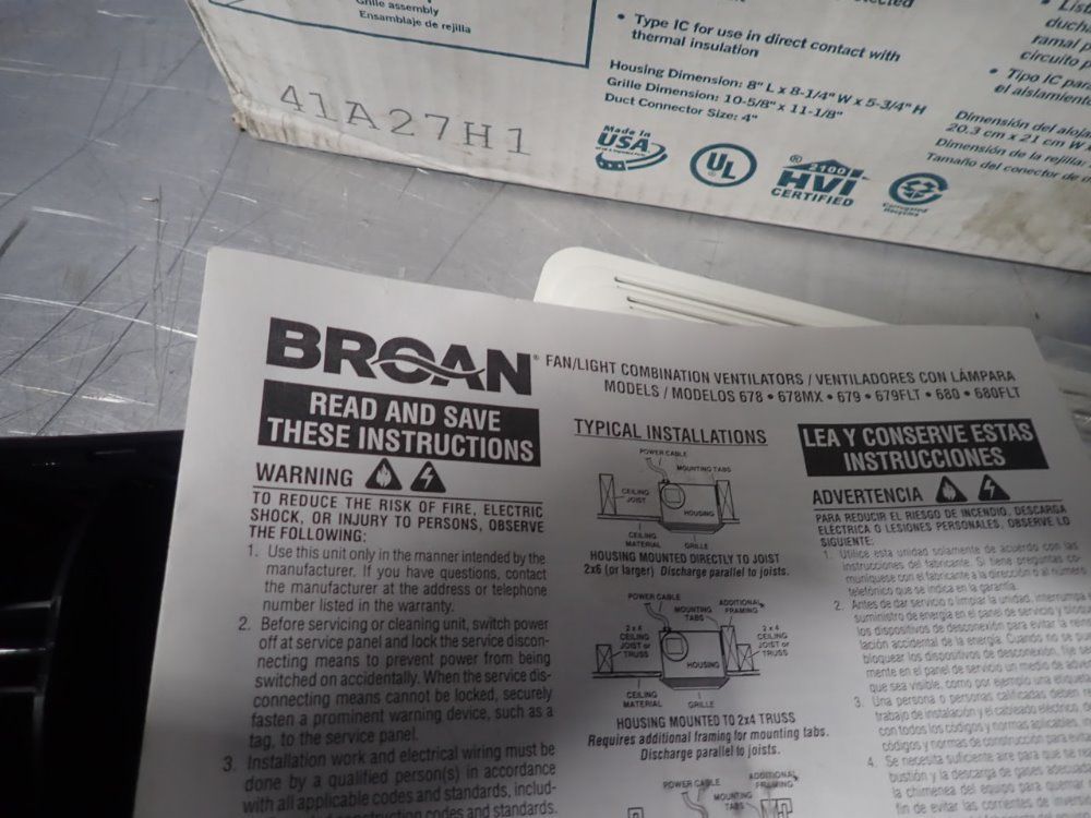 Broan Ventilation Fan/ With Light