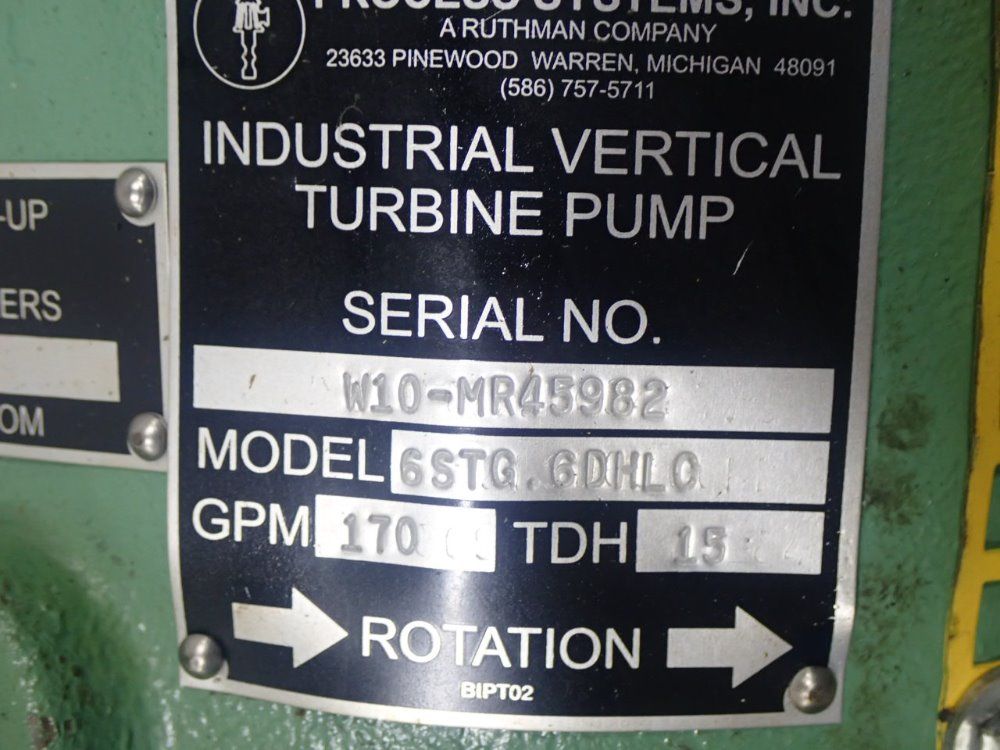 Process Systems W10-mr45982 Industrial Vertical Turbine Pump - W10-mr45982