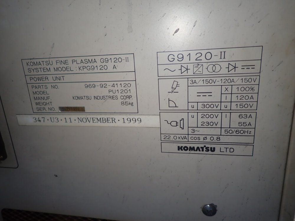 Komatsu 60" X 120" 120a Kpg9120a Cnc Plasma Cutter - Kpg9120a
