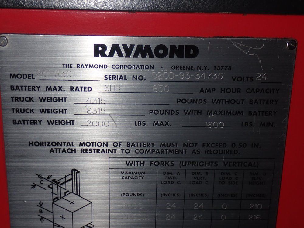 Raymond 3000 Lbs 20i-r30tt Electric Lift - 20i-r30tt