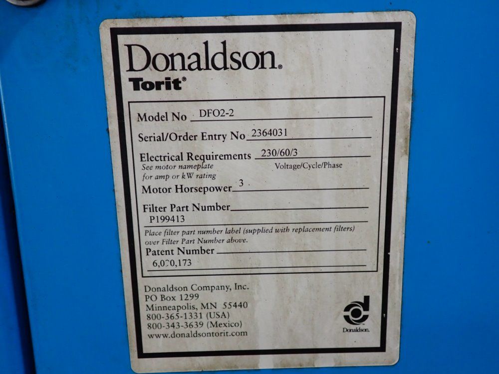 Donaldson Torit 3 Hp Dust Collector - Dfo2-2