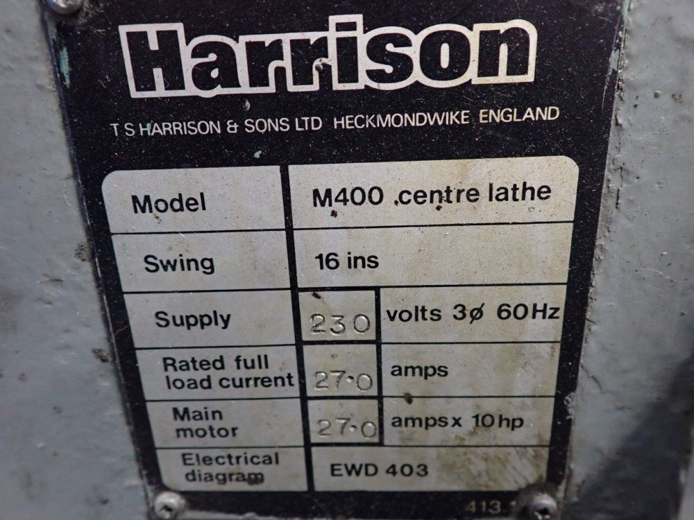 Harrison 16.5" Swing, 80" Centers, 2 1/2" Through Spindle Lathe - M400