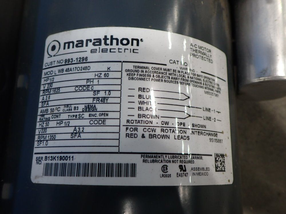 Marathon Electric 1/2 Hp Motor - Wb48a17o248d