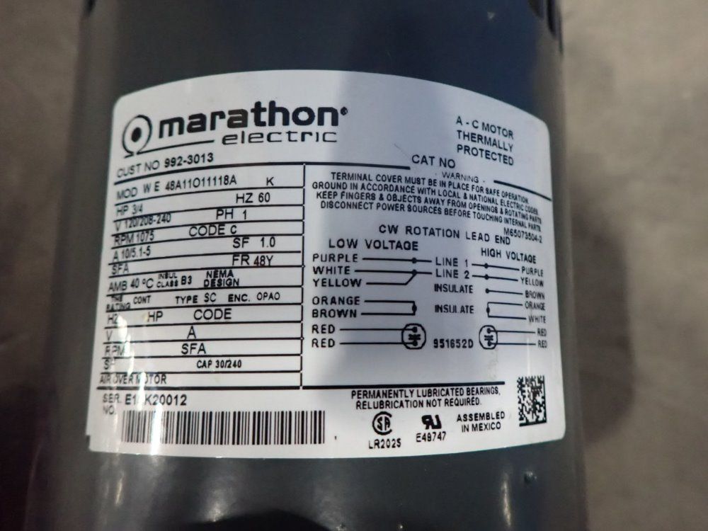 Marathon Electric 3/4 Hp Motor - We48a11o11118a