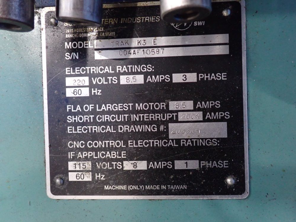 Trak 50" X 10" Trak K3e Cnc Vertical Mill - Trak K3e