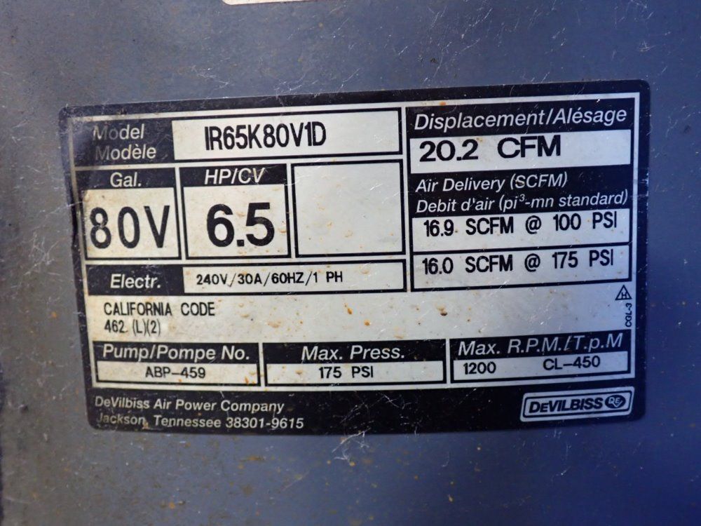 Charge Air Pro 6.5 Hp Air Compressor - Ir65k80v1d