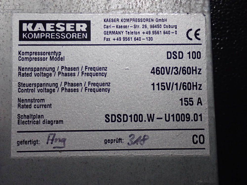 Kaeser 100 Hp Dsd 100 Air Compressor - Dsd 100