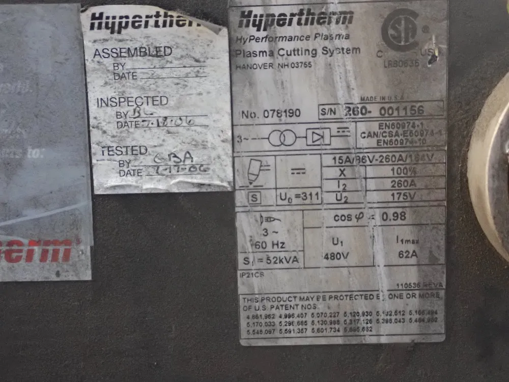Hypertherm Plasma Cutting Power Supply - Htc-260