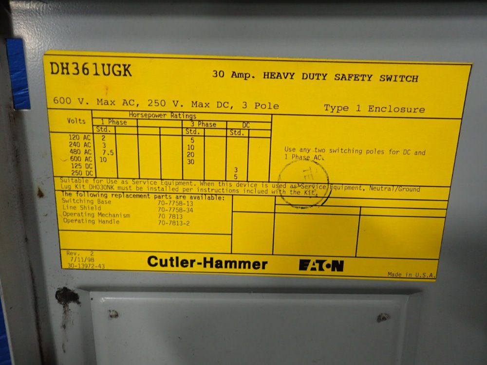 Cuttlerhammer Heavy Duty Safety Switchdisconnect