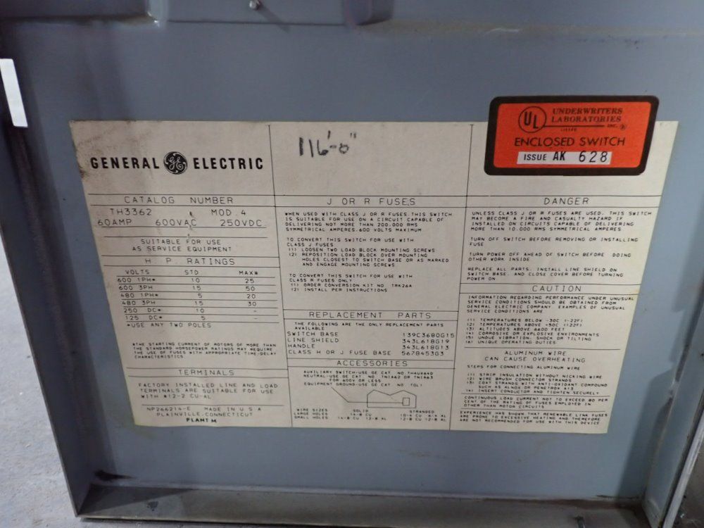 G.e. 60a/600v Heavy Duty Safety Switch/disconnect - Th3362