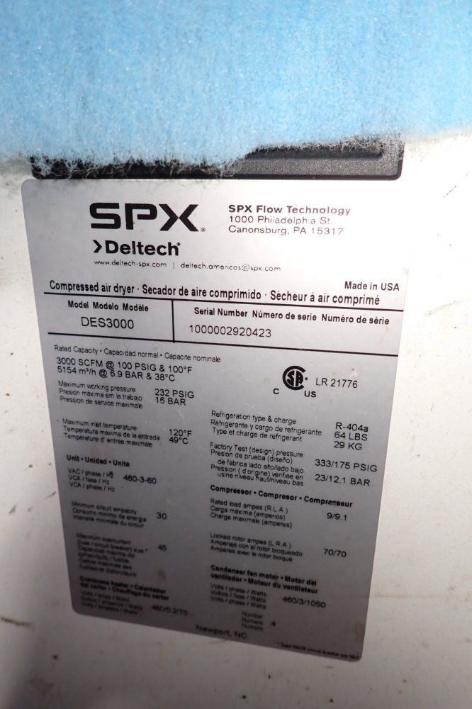 Deltech Compressed Air Dryer - Des 3000