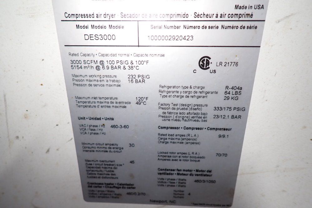 Deltech Compressed Air Dryer - Des 3000