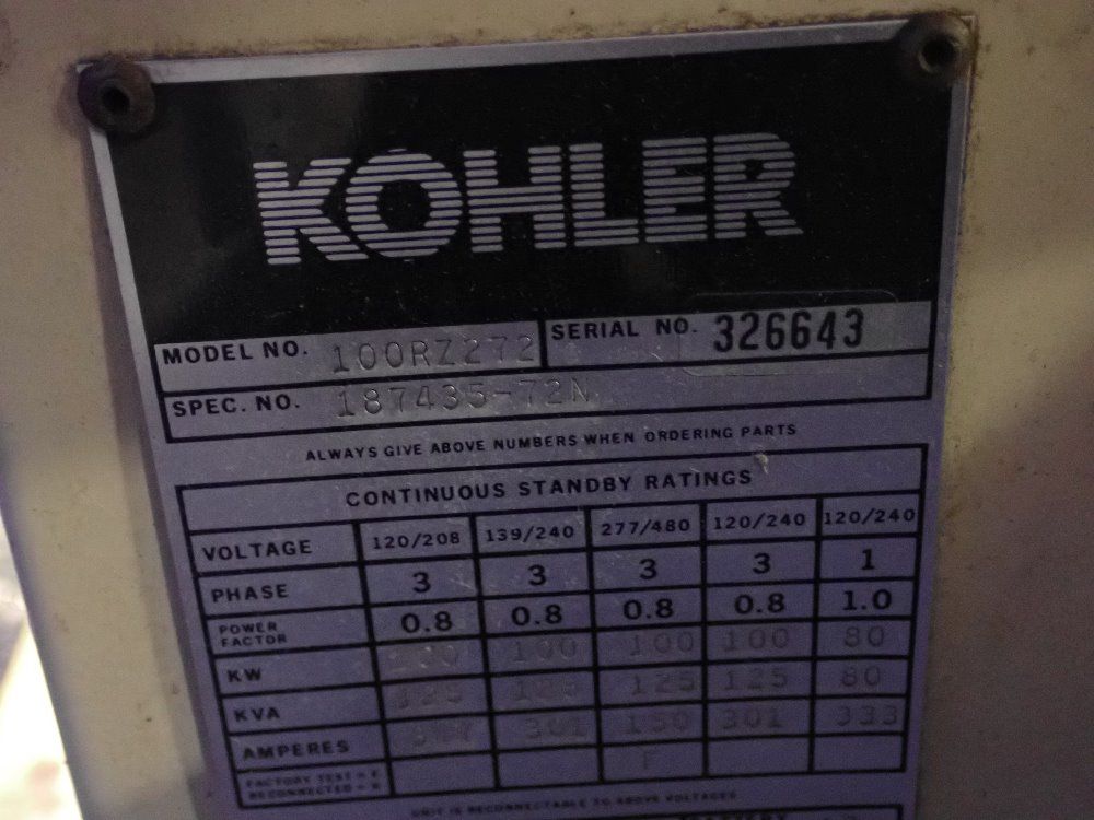 Used Kohler Generator HGR Industrial Surplus
