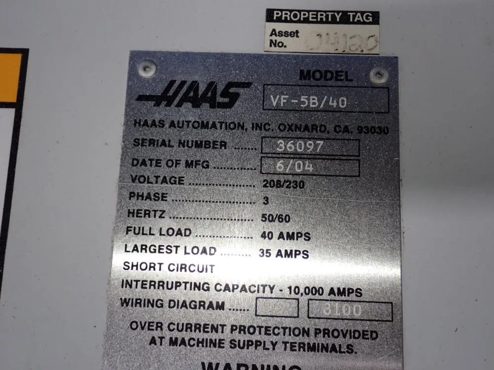Haas 2004 Haas Vf5b40 Cnc Vmc