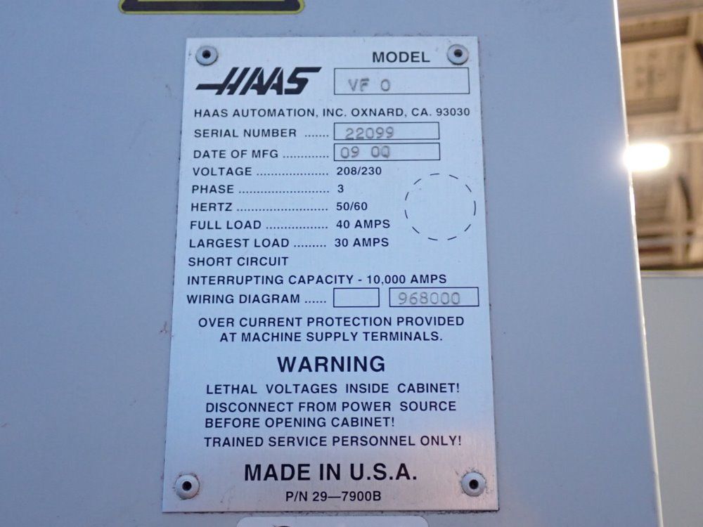 Haas 2000 Haas Vf0 Cnc Vmc