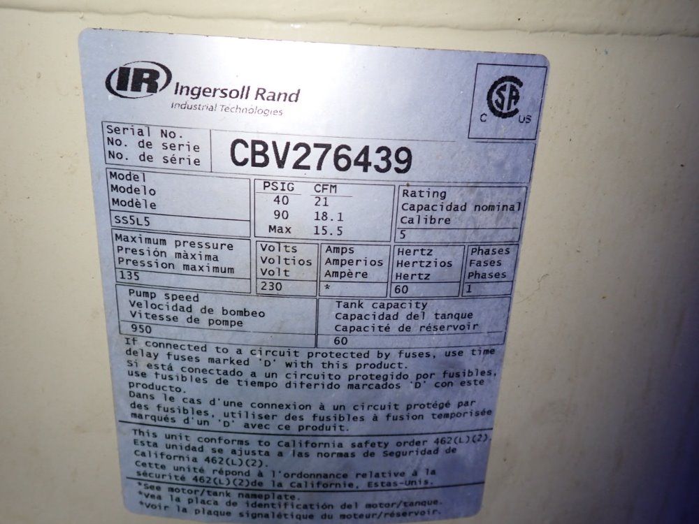 Ingersoll Rand Ingersoll Rand Ss5l5 Air Compressor