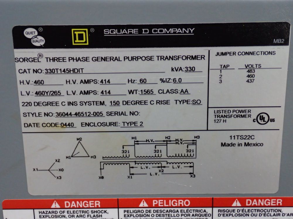 Square D Square D 330 Kva Transformer