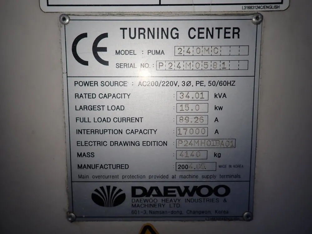 Daewoo 2004 Daewoo Puma 240m Cnc Lathe