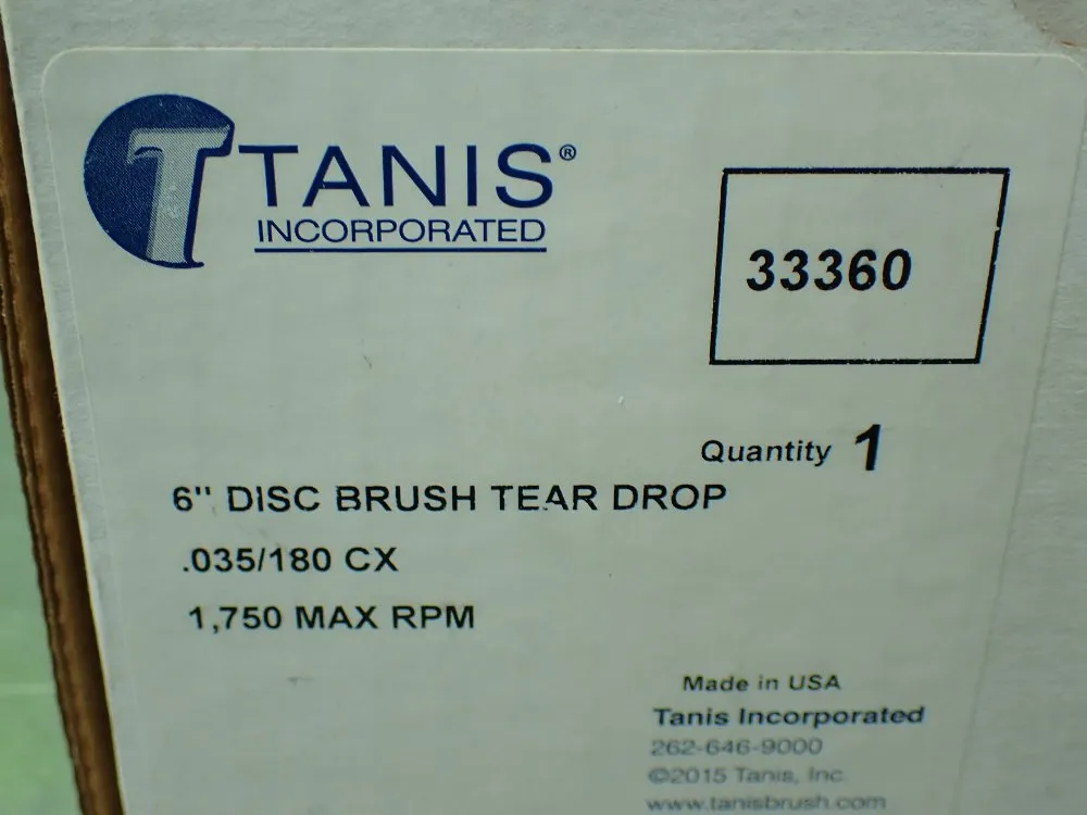 Tanis 6" 6" Disc Brush, Tear Drop. .035/180 Cx. 1.750 Max Rpm. - 33360