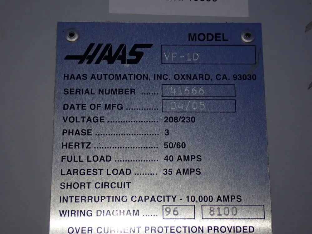 Haas 2005 Haas Vf1d Cnc Vmc