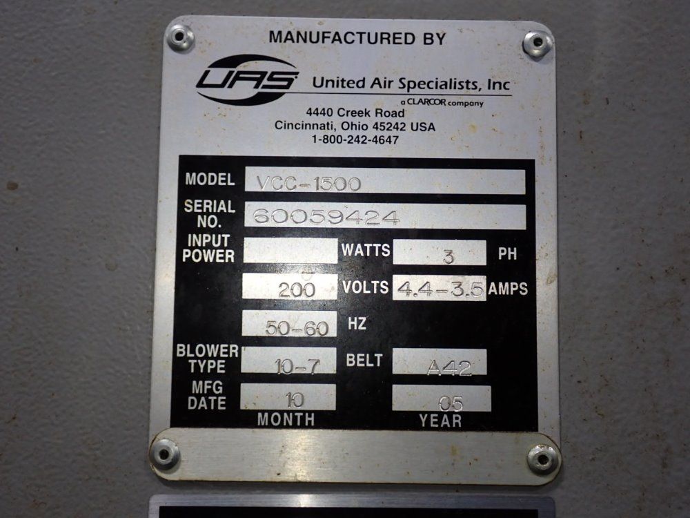 Uas 2005 Uas Vcc1500 Dust Collector