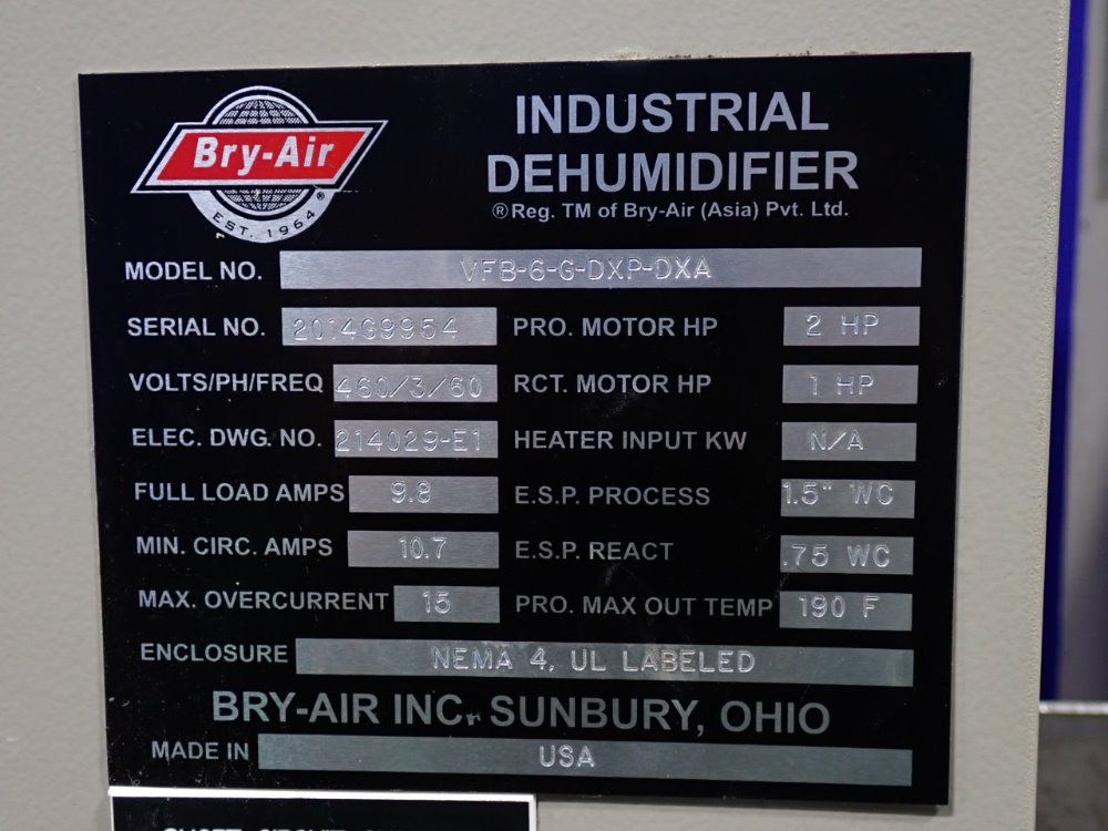 Bryair Bryair Vfb6gdxpdxa Industrial Dehumidifier