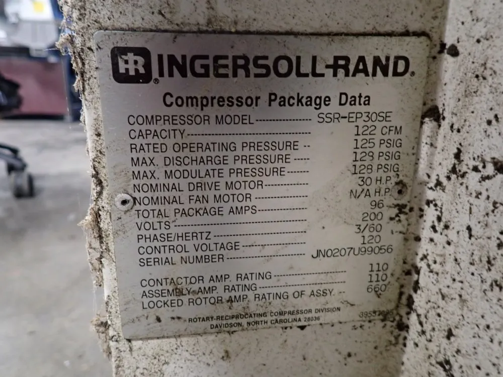 Ingersoll-rand 122 Cfm Air Compressor - Ssr-ep30se