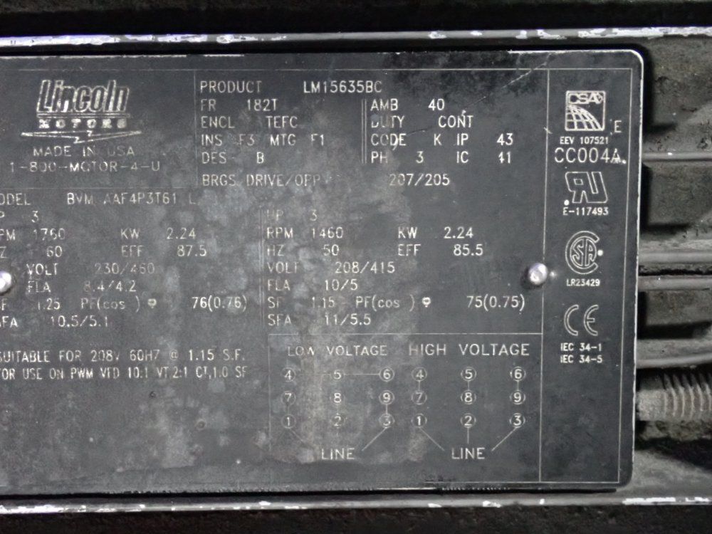 Lincoln 3 Hp Motor - Bvmaa1-4p3t61l