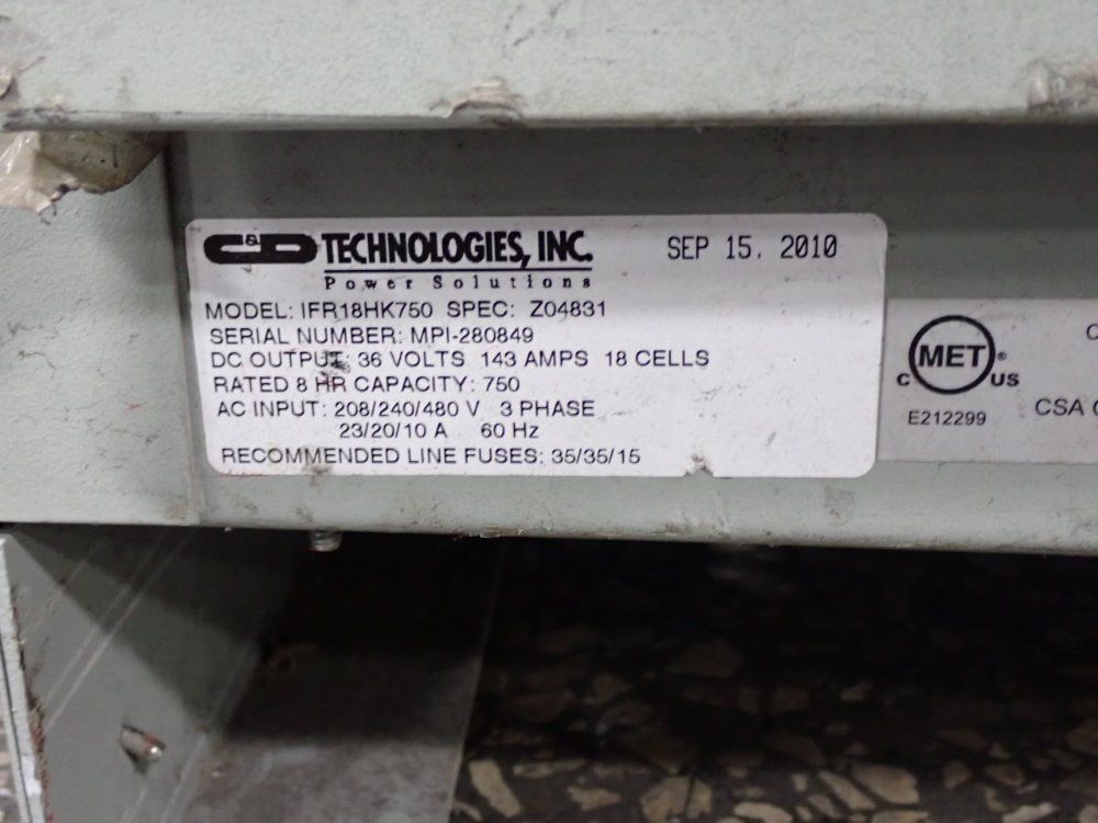 C & D Technologies 36v/750ah Battery Charger - Ifr18hk750