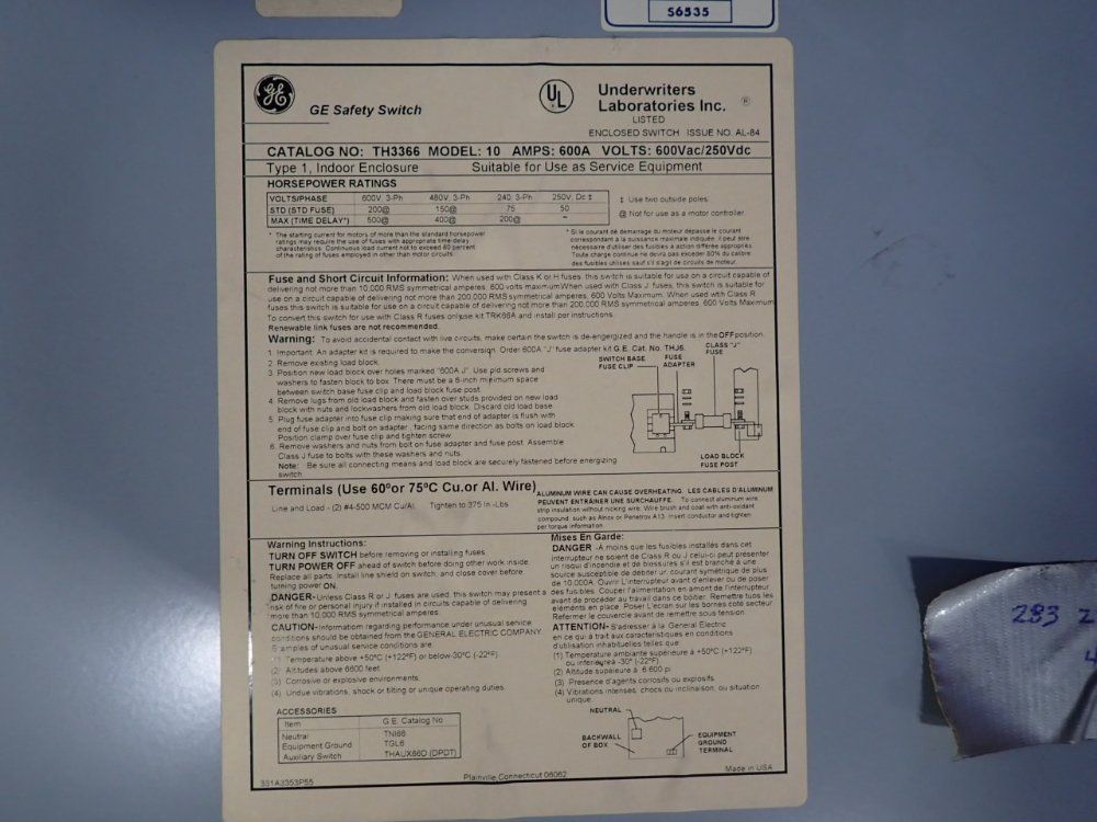 Ge Safety Switch - Th3366-10