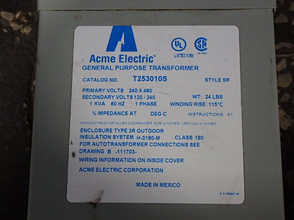 Acme 1 Kva Transformer - T253010s