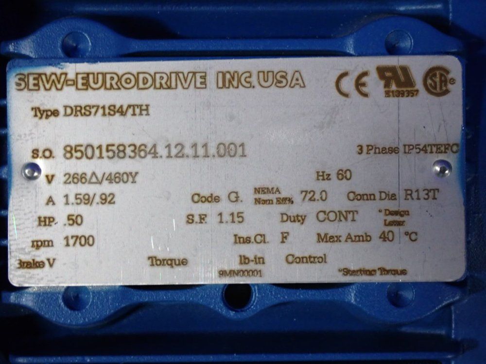 Sew-eurodrive .5 Hp Gear Drive - Ka47bdrs71s4/th