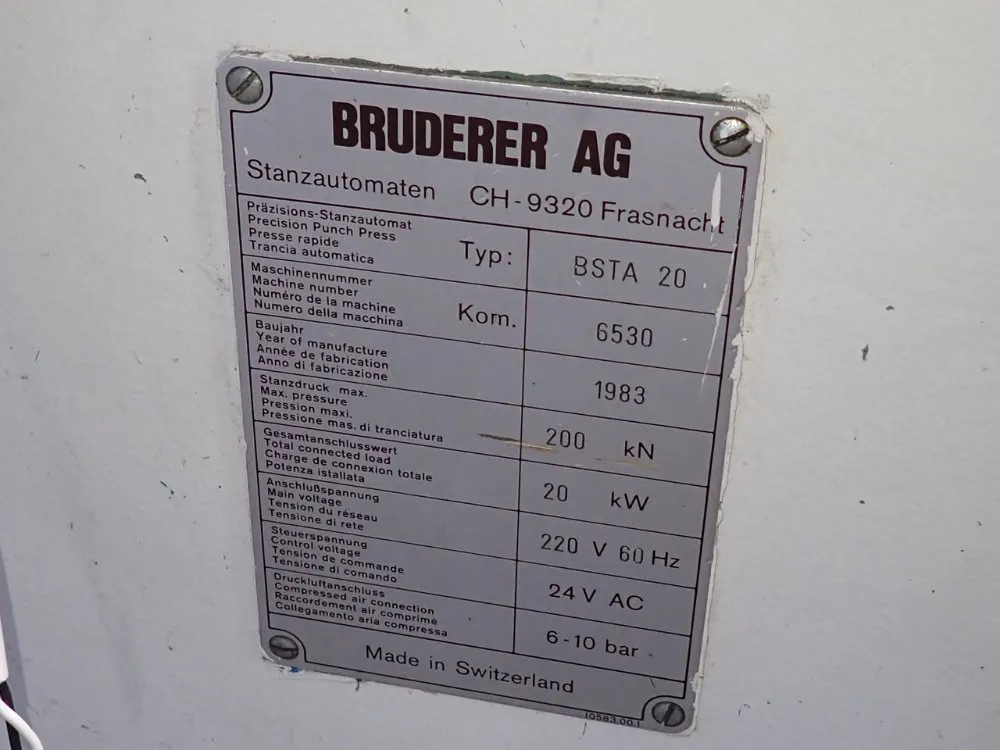 Bruderer Ag Stamping Press - Bsta 20