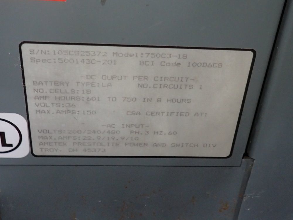 Ametek 750 Ah Battery Charger - 750c3-18
