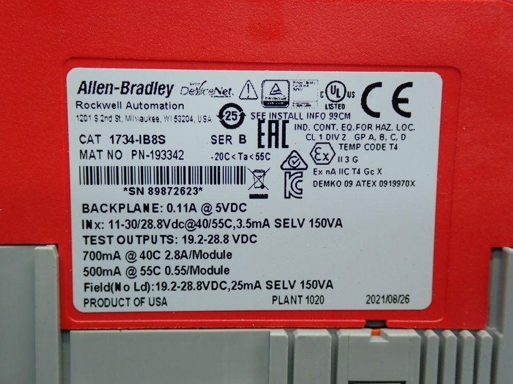 Allen Bradley Point Guard I/o Digital Safety Input Module - 1734-ib8s