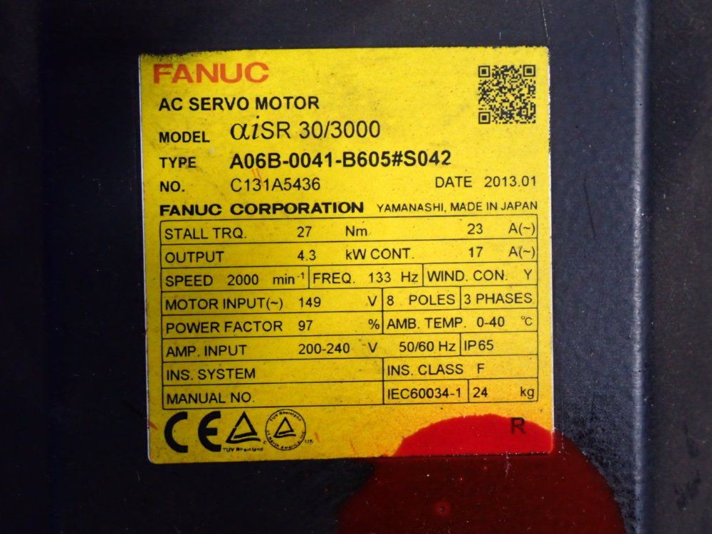 Fanuc 2000 Rpm Servo Motor - A06b-0041-b605#s042