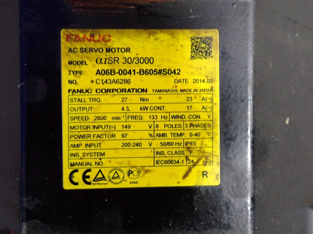 Fanuc 2000 Rpm Servo Motor - A06b-0041-b605#s042