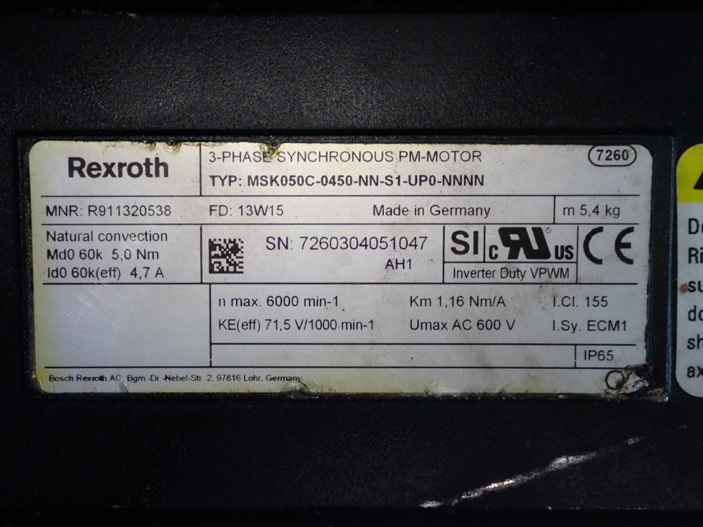 Rexroth Servo Motor - Msk050c-0450-nn-s1-up0-nnnn