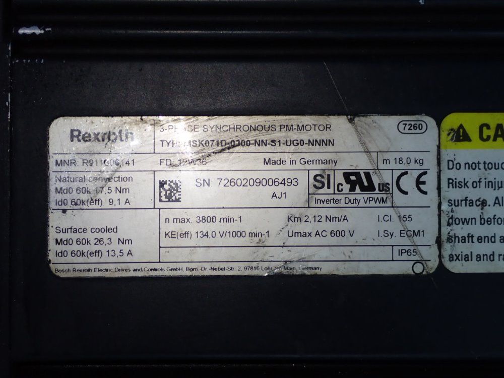 Rexroth Servo Motor - Msk071d-0300-nn-s1-ug0-nnnn