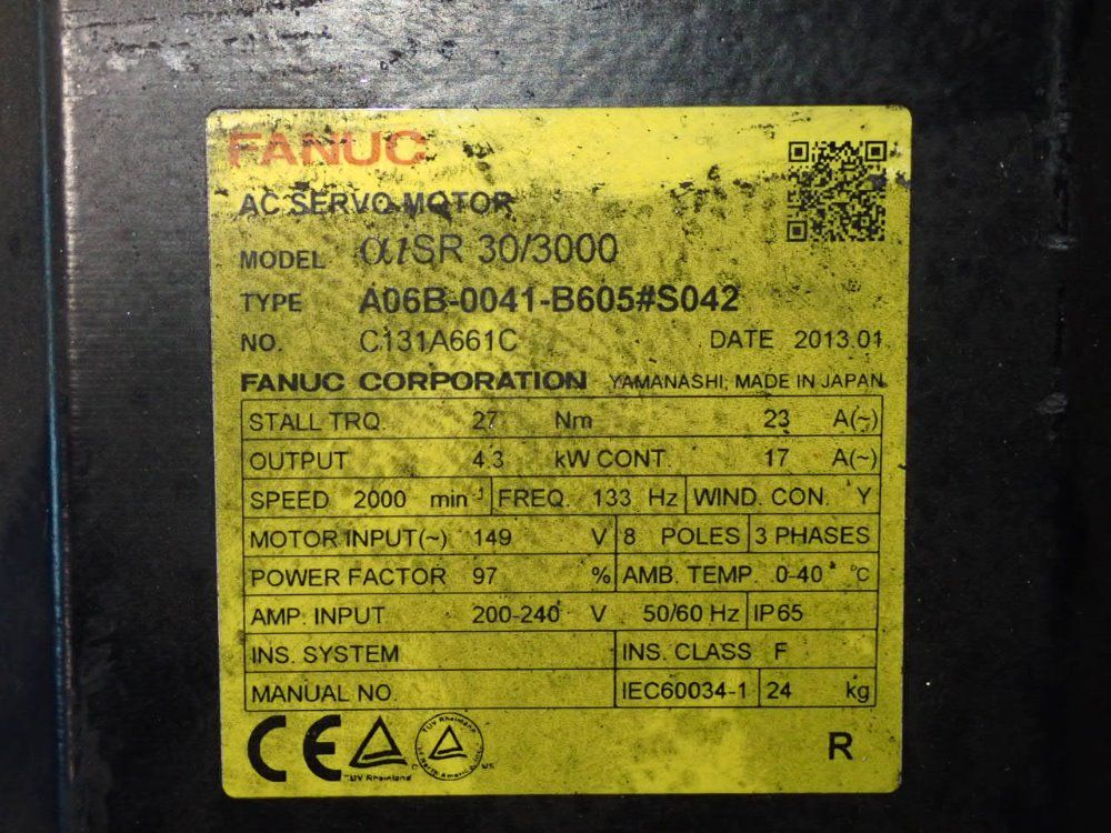 Fanuc 4.3 Kw Ac Servo Motor - Aisr 30/3000