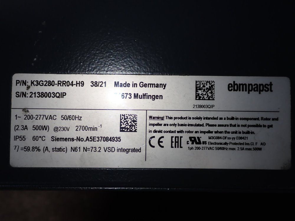 Ebmpapst Ventilator Fan - K3g280-rr04-h9